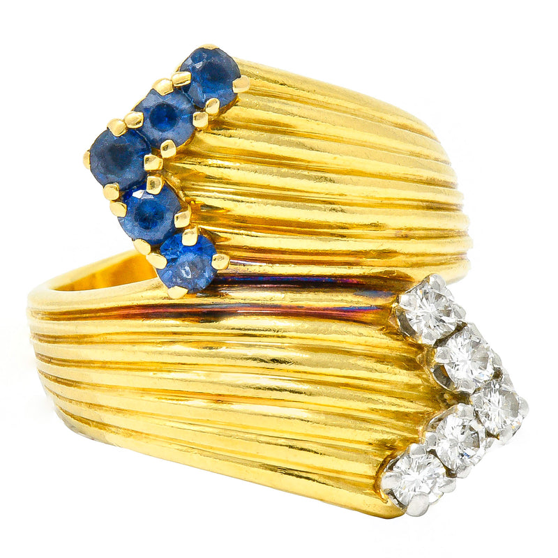 1980's Vintage Sapphire Diamond 18 Karat Gold Bypass RingRing - Wilson's Estate Jewelry