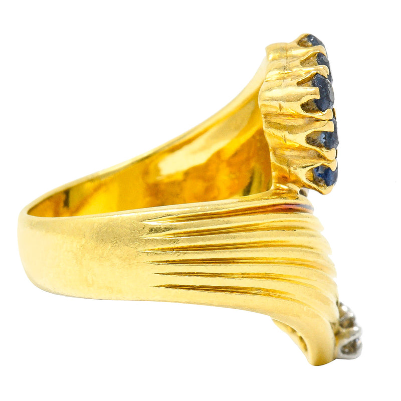 1980's Vintage Sapphire Diamond 18 Karat Gold Bypass RingRing - Wilson's Estate Jewelry