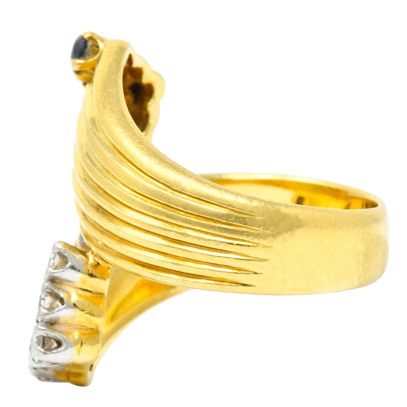 1980's Vintage Sapphire Diamond 18 Karat Gold Bypass RingRing - Wilson's Estate Jewelry