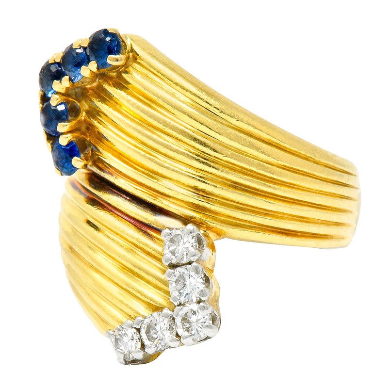 1980's Vintage Sapphire Diamond 18 Karat Gold Bypass RingRing - Wilson's Estate Jewelry