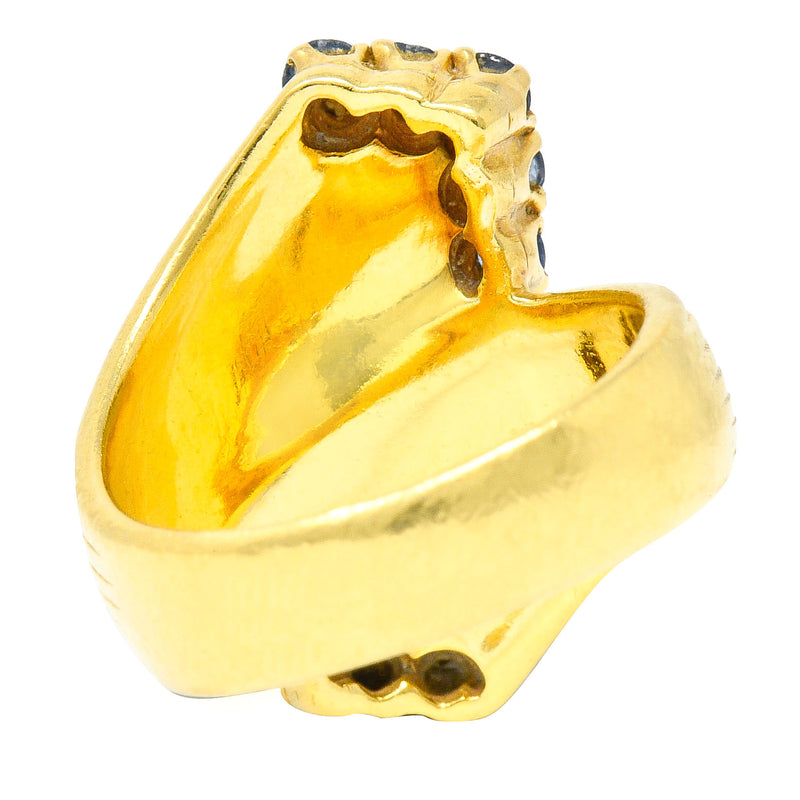 1980's Vintage Sapphire Diamond 18 Karat Gold Bypass RingRing - Wilson's Estate Jewelry