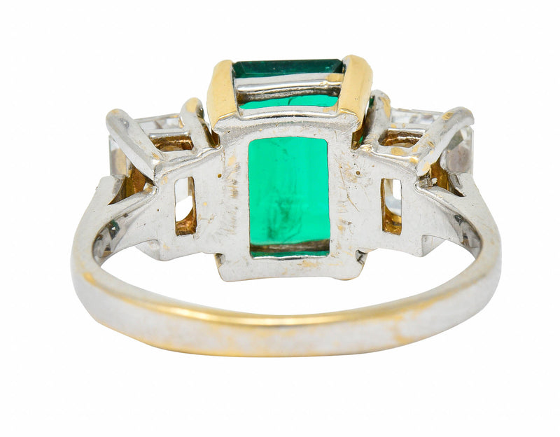 Mid-Century 3.28 CTW Colombian Emerald Asscher Diamond 18 Karat Gold Ring AGLRing - Wilson's Estate Jewelry