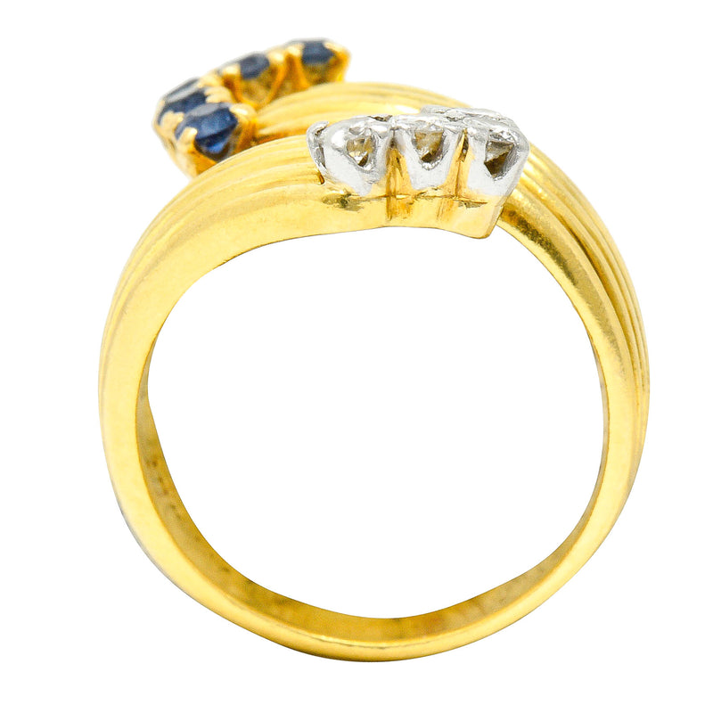 1980's Vintage Sapphire Diamond 18 Karat Gold Bypass RingRing - Wilson's Estate Jewelry