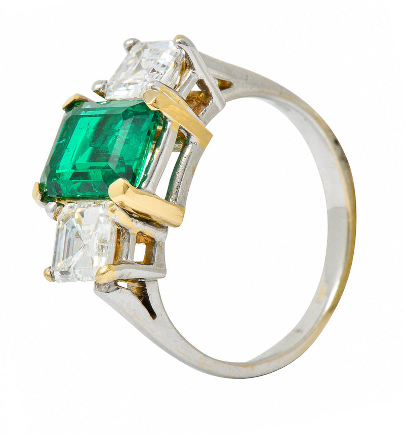 Mid-Century 3.28 CTW Colombian Emerald Asscher Diamond 18 Karat Gold Ring AGLRing - Wilson's Estate Jewelry