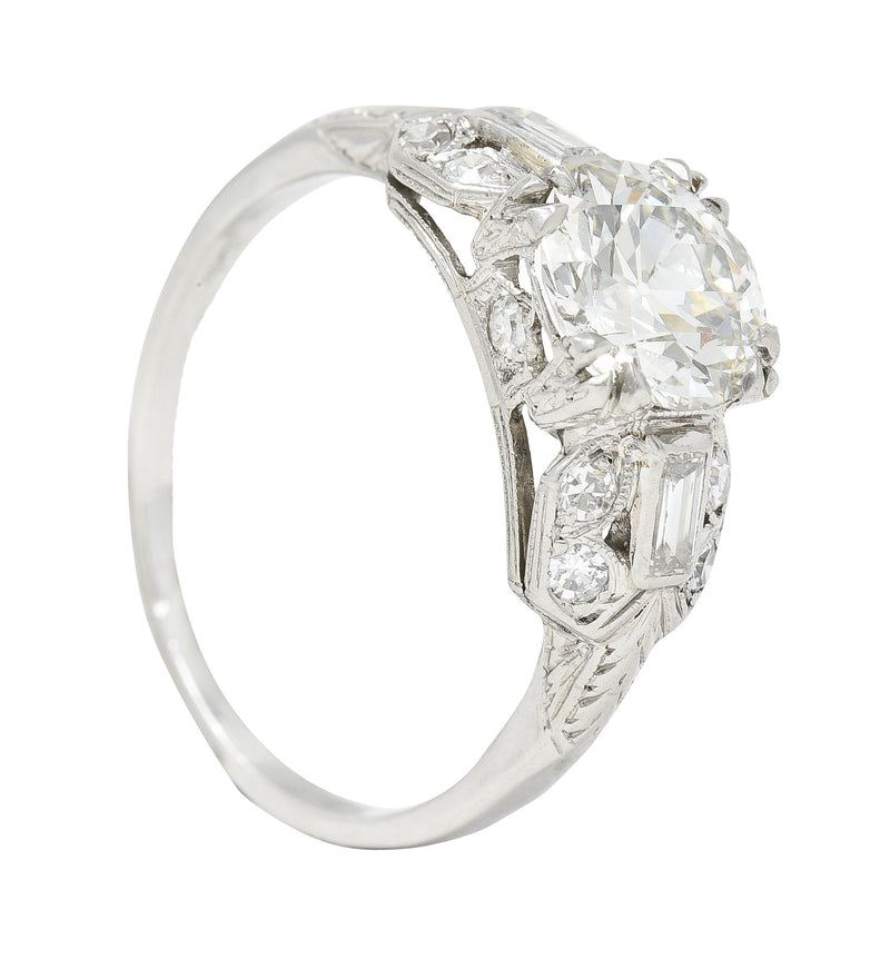 Art Deco 1.88 CTW Old European Cut Diamond Platinum Wheat Square Form Engagement Ring Wilson's Estate Jewelry