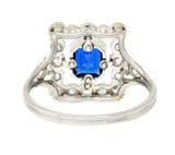 Art Deco 1.35 CTW Sapphire Diamond Platinum Rectangular Cluster Ring Wilson's Estate Jewelry