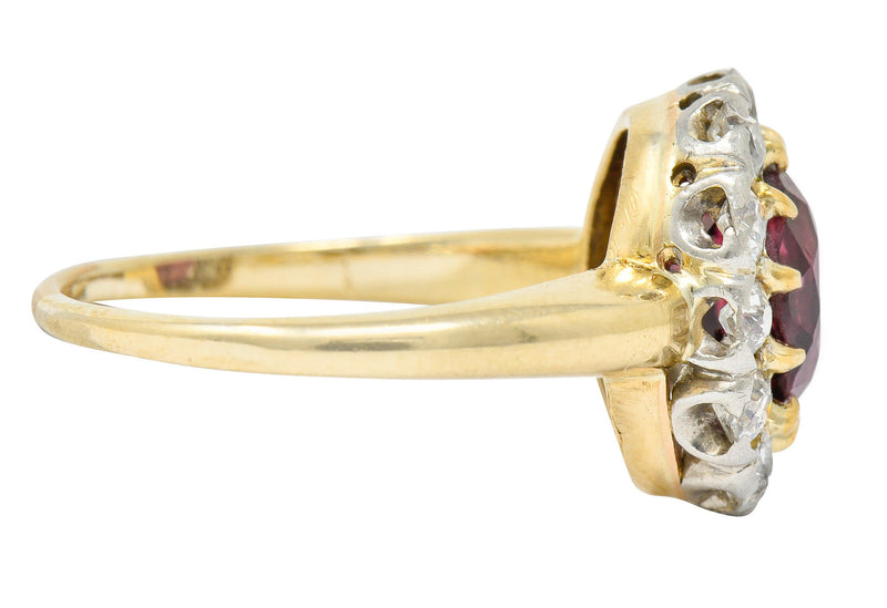 Edwardian Rhodolite Garnet Diamond Platinum-Topped 14 Karat Gold Cluster RingRing - Wilson's Estate Jewelry