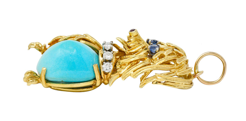 1960's Vintage Turquoise Sapphire Diamond 18 Karat Gold Maltese Dog PendantNecklace - Wilson's Estate Jewelry