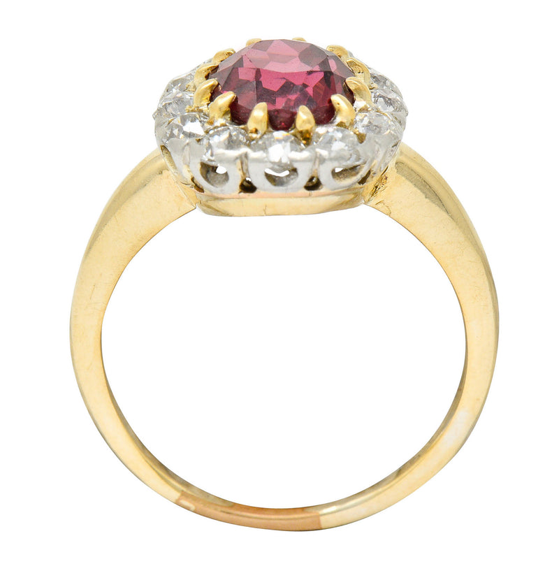 Edwardian Rhodolite Garnet Diamond Platinum-Topped 14 Karat Gold Cluster RingRing - Wilson's Estate Jewelry
