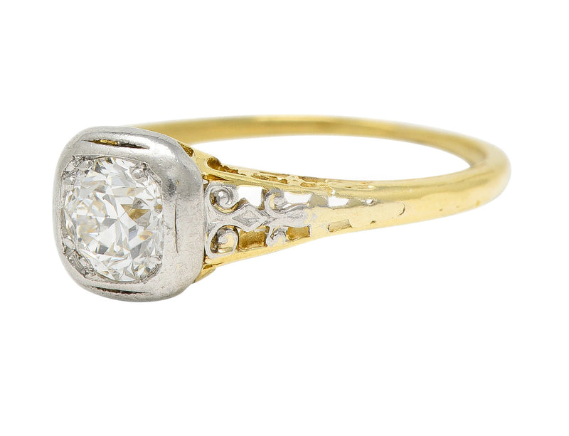 Art Deco 0.36 CTW Platinum 18 Karat Yellow Gold Volute Vintage Engagement Ring