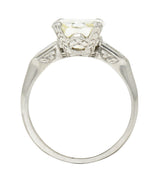 1930's Art Deco 3.32 CTW Emerald Step Cut Platinum Floral Vintage Engagement Ring GIA Wilson's Estate Jewelry