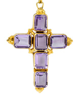 1900 Victorian Amethyst 14 Karat Gold Cross PendantNecklace - Wilson's Estate Jewelry