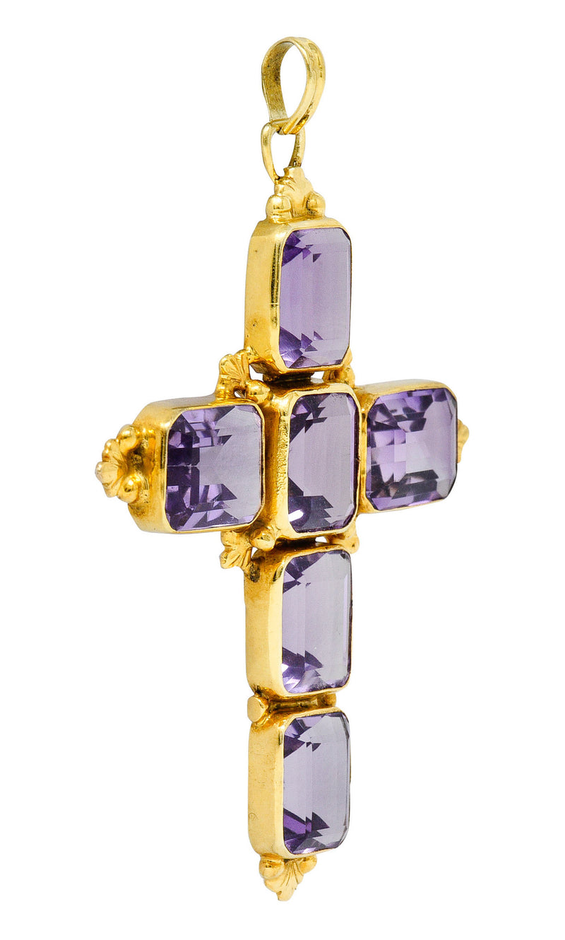 1900 Victorian Amethyst 14 Karat Gold Cross PendantNecklace - Wilson's Estate Jewelry