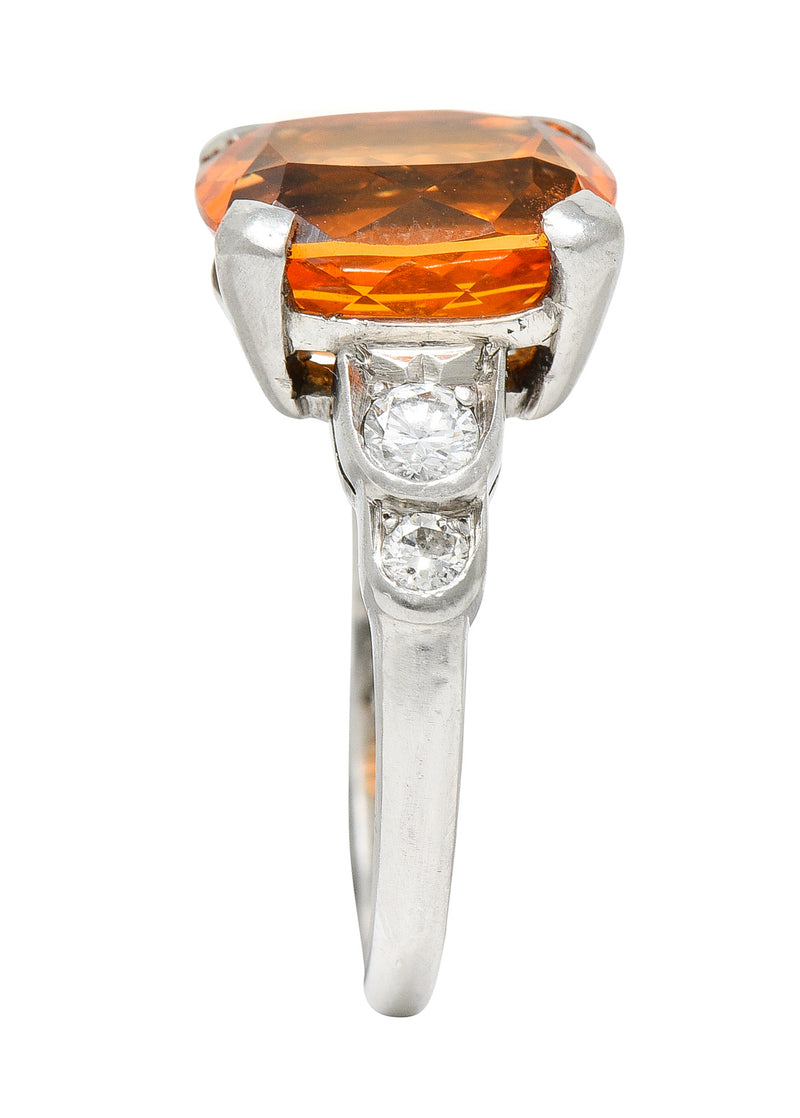 Mid-Century Spessartine Garnet Diamond Palladium Cocktail Ring Wilson's Antique & Estate Jewelry