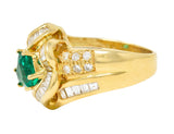 1980's Vintage 2.09 CTW Colombian Emerald Diamond 18 Karat Yellow Gold Knot Ring GIA Wilson's Antique & Estate Jewelry