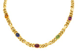 .11111 Bulgari 1980's Citrine Sapphire Tourmaline Cabochon 18 Karat Yellow Gold Figaro Chain Vintage Multi-Gem Necklace Wilson's Estate Jewelry