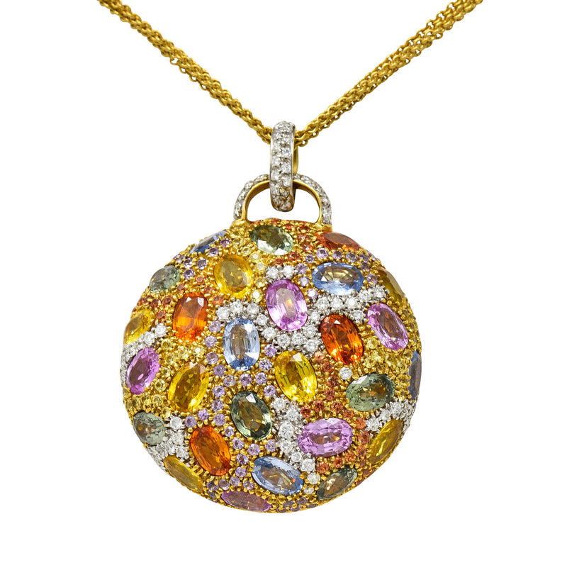 Valente Italian 22.00 CTW Multi-Sapphire Diamond 18 Karat Gold Pave Pendant NecklaceNecklace - Wilson's Estate Jewelry