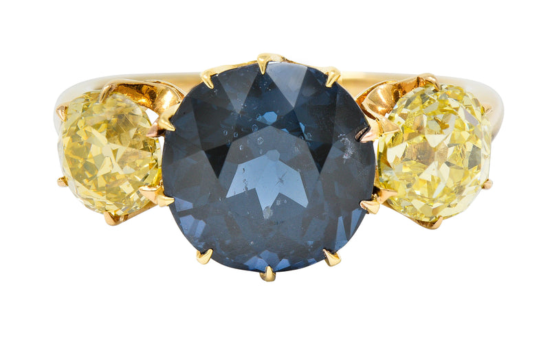 Victorian 6.64 CTW Natural Spinel Diamond 18 Karat Rose Gold Three Stone Ring AGL GIARing - Wilson's Estate Jewelry