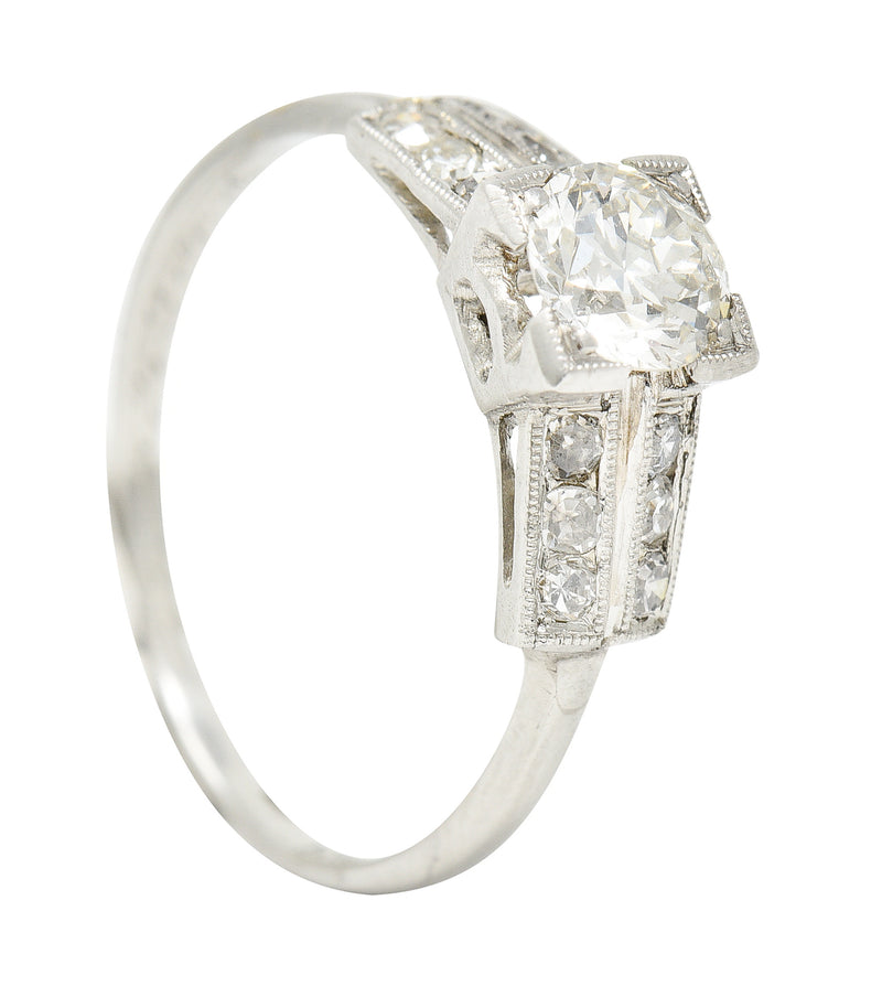 Art Deco 0.65 CTW Old European Diamond Platinum Double Row Vintage Engagement Ring Wilson's Estate Jewelry