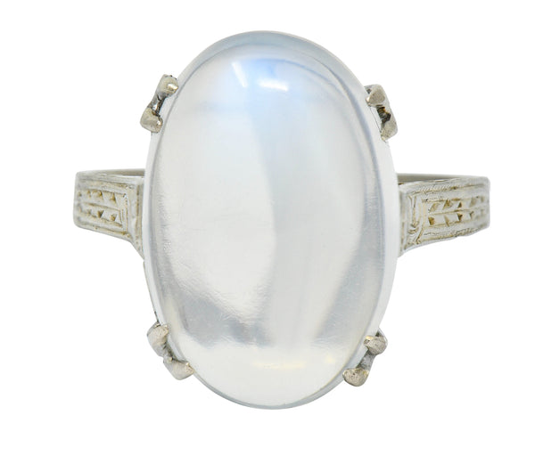 Art Deco Moonstone Cabochon 18 Karat White Gold Statement RingRing - Wilson's Estate Jewelry