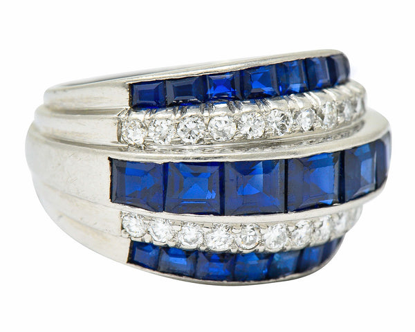 1950's Mid-Century 3.90 CTW Sapphire Diamond Platinum Band RingRing - Wilson's Estate Jewelry