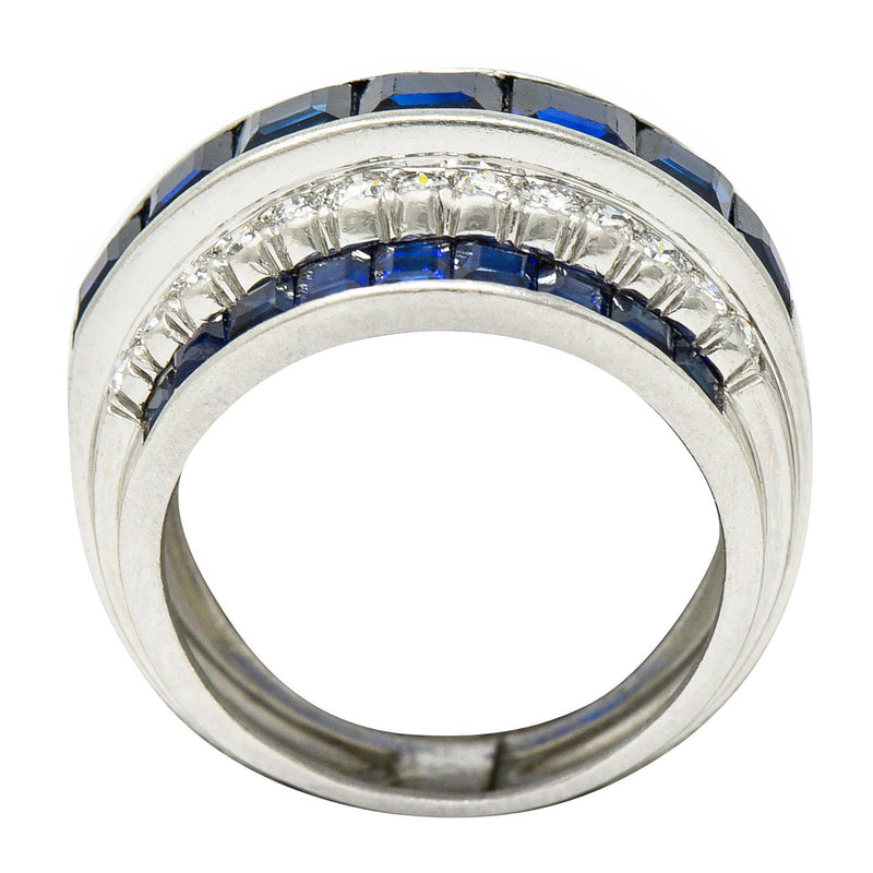 1950's Mid-Century 3.90 CTW Sapphire Diamond Platinum Band RingRing - Wilson's Estate Jewelry