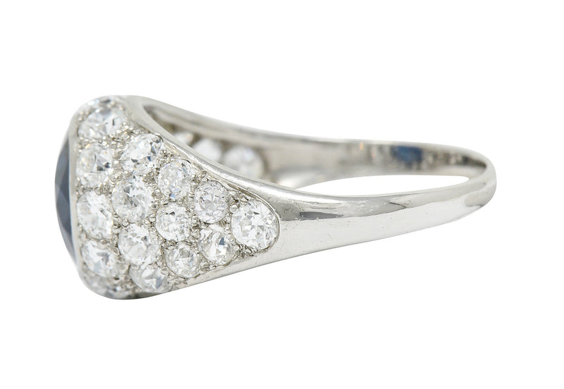 1950's Mid-Century 5.09 CTW No Heat Sapphire Diamond Platinum Bombe RingRing - Wilson's Estate Jewelry