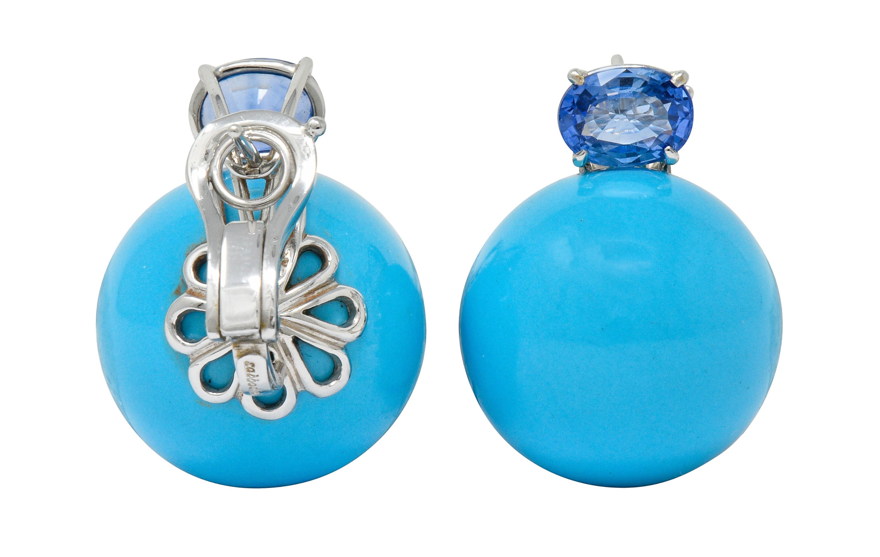 Sabbadini Vintage Turquoise Sapphire 18 Karat White Gold Ball Earrings - Wilson's Estate Jewelry