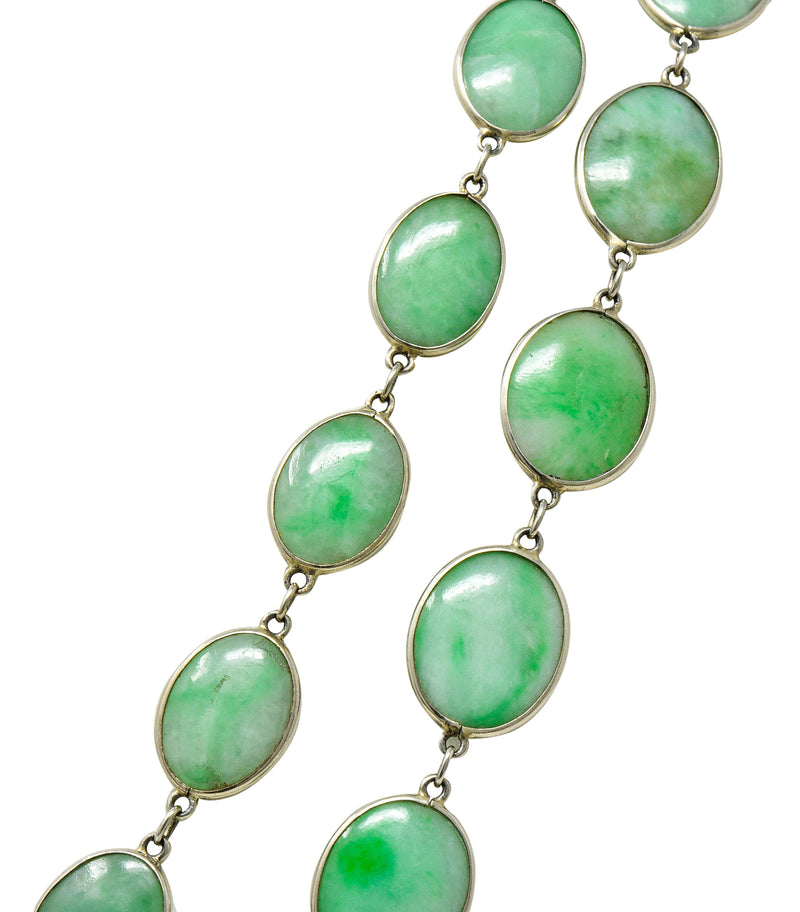 Vintage Jade Cabochon 18 Karat White Gold 47 Inch Long Chain NecklaceNecklace - Wilson's Estate Jewelry