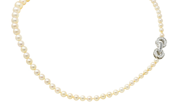 1950's Mid-Century 1.08 CTW Diamond Pearl Platinum Strand NecklaceNecklace - Wilson's Estate Jewelry
