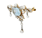 Edwardian Aquamarine Diamond Pearl Platinum-Topped 14 Karat Gold BroochBrooch - Wilson's Estate Jewelry