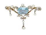 Edwardian Aquamarine Diamond Pearl Platinum-Topped 14 Karat Gold BroochBrooch - Wilson's Estate Jewelry