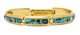 Contemporary B.G. Mudd Turquoise Inlay 14 Karat Gold Link Braceletbracelet - Wilson's Estate Jewelry