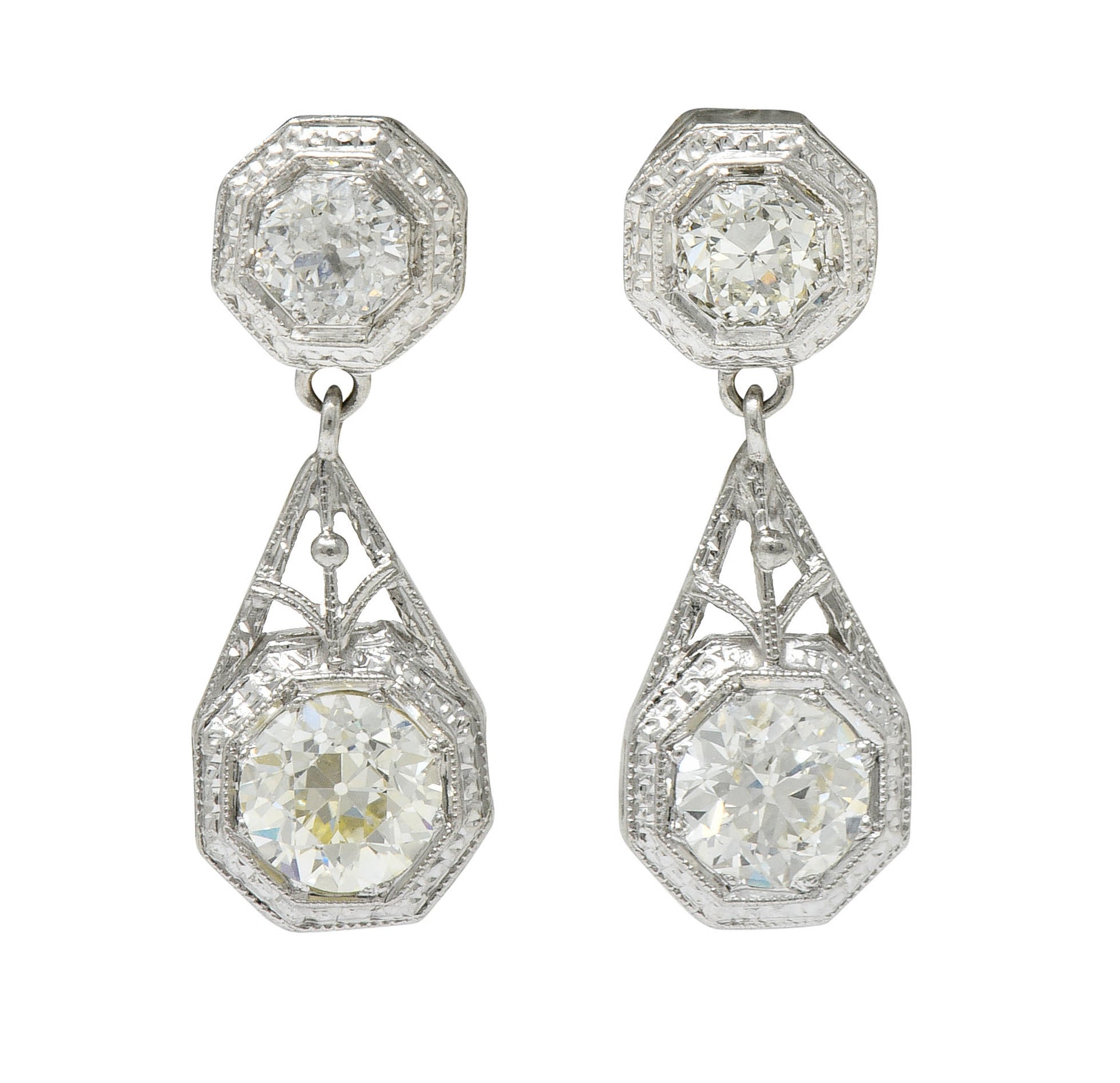 Art Deco 2.96 CTW Diamond Platinum Octagonal Drop EarringsEarrings - Wilson's Estate Jewelry