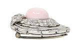 French Pink Saltwater Conch Pearl Diamond Platinum Scallop Shell Vintage Mid-Century Brooch Clip GIA Wilson's Estate Jewelry