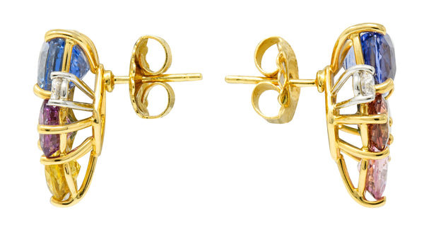 1990’s 15.63 CTW Multi-Sapphire Diamond 18 Karat Gold Platinum Cluster Earrings GRSEarrings - Wilson's Estate Jewelry