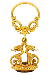 Carter & Gough Art Nouveau Citrine 14 Karat Gold Dragon Fob PendantNecklace - Wilson's Estate Jewelry