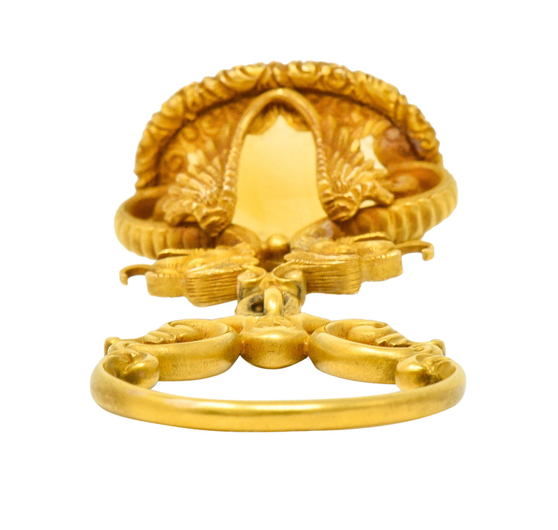 Carter & Gough Art Nouveau Citrine 14 Karat Gold Dragon Fob PendantNecklace - Wilson's Estate Jewelry