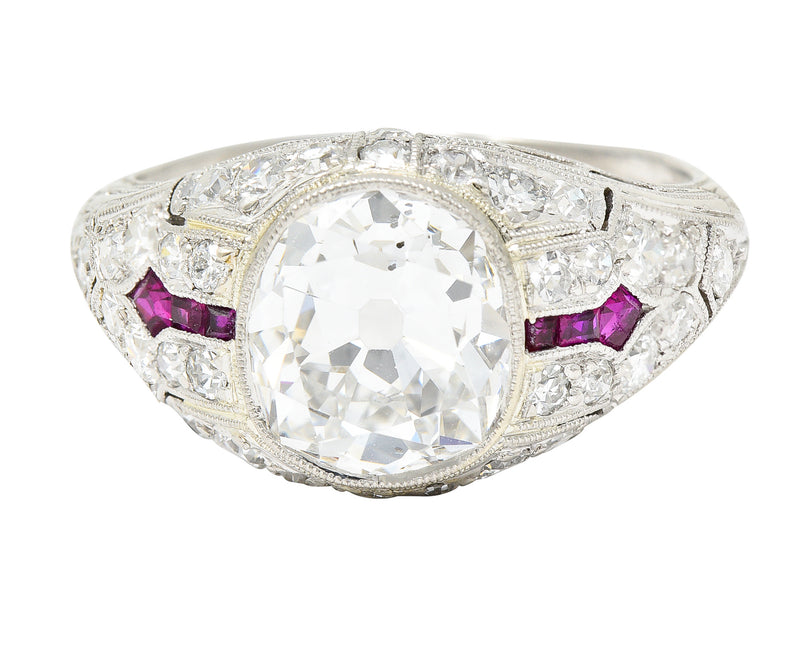 Art Deco 3.16 CTW Old Mine Cut Diamond Ruby Arrow Platinum Bombay Engagement Ring GIA Wilson's Estate Jewelry