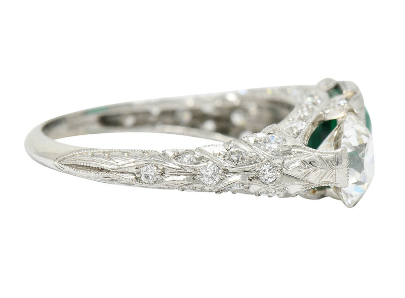 Art Deco 3.30 CTW Diamond Emerald Platinum Three Stone RingRing - Wilson's Estate Jewelry
