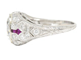 Art Deco 3.16 CTW Old Mine Cut Diamond Ruby Arrow Platinum Bombay Engagement Ring GIA Wilson's Estate Jewelry