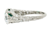Art Deco 3.30 CTW Diamond Emerald Platinum Three Stone RingRing - Wilson's Estate Jewelry