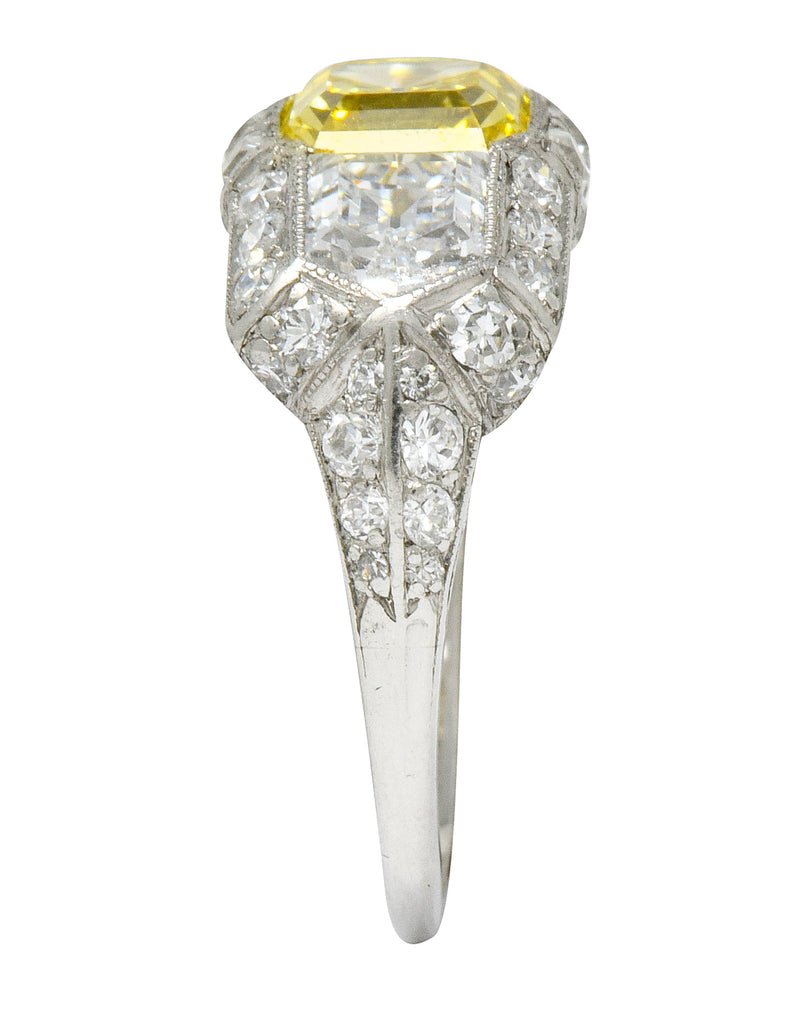 Tiffany & Co. Late Art Deco Fancy Vivid Yellow Diamond Platinum Cocktail  Ring GIA