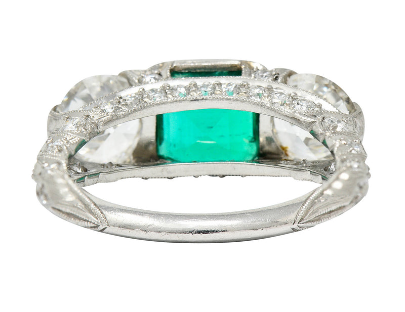 Art Deco 3.30 CTW Diamond Emerald Platinum Three Stone RingRing - Wilson's Estate Jewelry