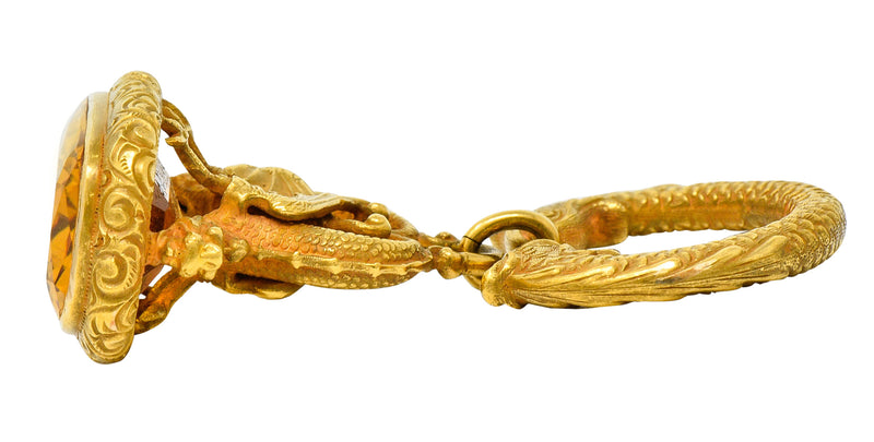 Art Nouveau Citrine 14 Karat Gold Sea Serpent Dragon Fob PendantNecklace - Wilson's Estate Jewelry