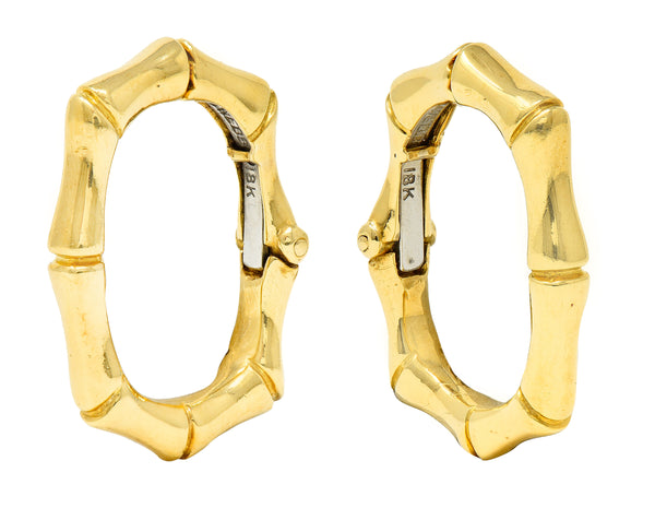 David Webb Vintage 18 Karat Yellow Gold Bamboo Hoop Ear-Clip Earrings Wilson's Antique & Estate Jewelry