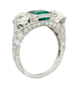Art Deco 3.30 CTW Diamond Emerald Platinum Three Stone RingRing - Wilson's Estate Jewelry