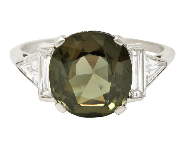 Mid-Century 4.84 CTW Ceylon Alexandrite Diamond Platinum Geometric Gemstone Ring AGL Wilson's Estate Jewelry