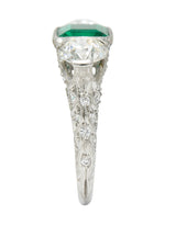 Art Deco 3.30 CTW Diamond Emerald Platinum Three Stone RingRing - Wilson's Estate Jewelry
