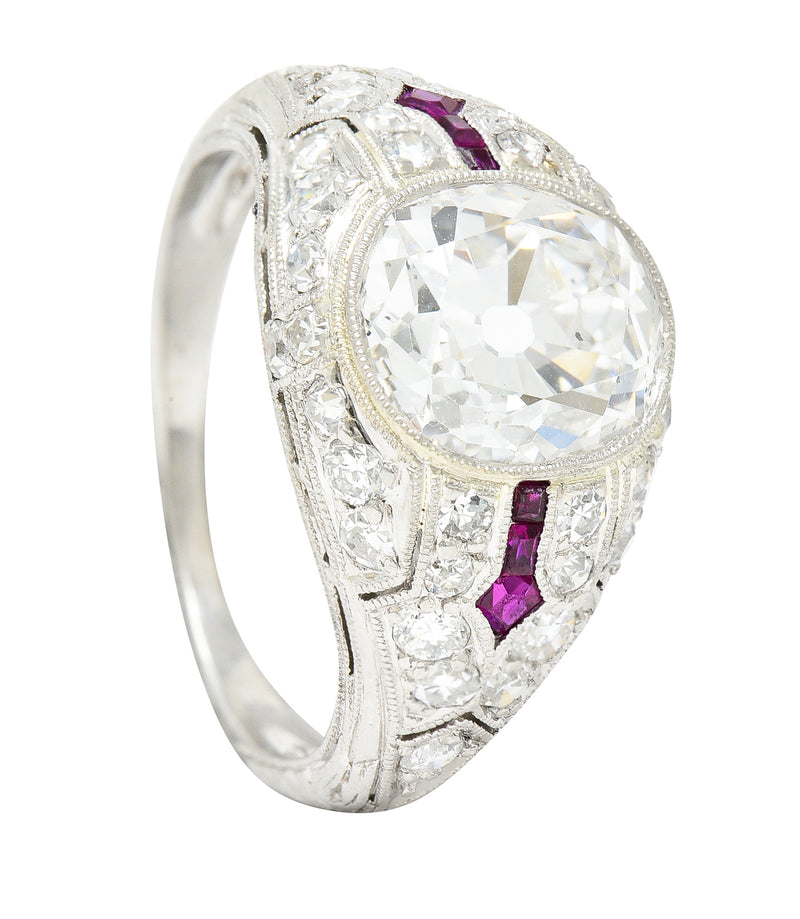 Art Deco 3.16 CTW Old Mine Cut Diamond Ruby Arrow Platinum Bombay Engagement Ring GIA Wilson's Estate Jewelry